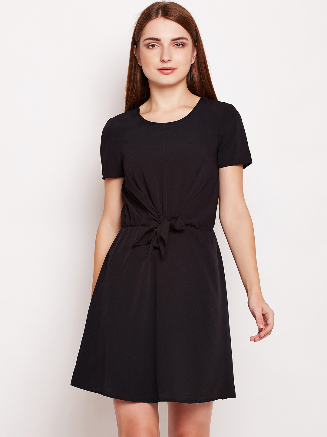 

Oxolloxo Women Black Solid A-Line Black Mirage Fauzie Tie Knot Dress