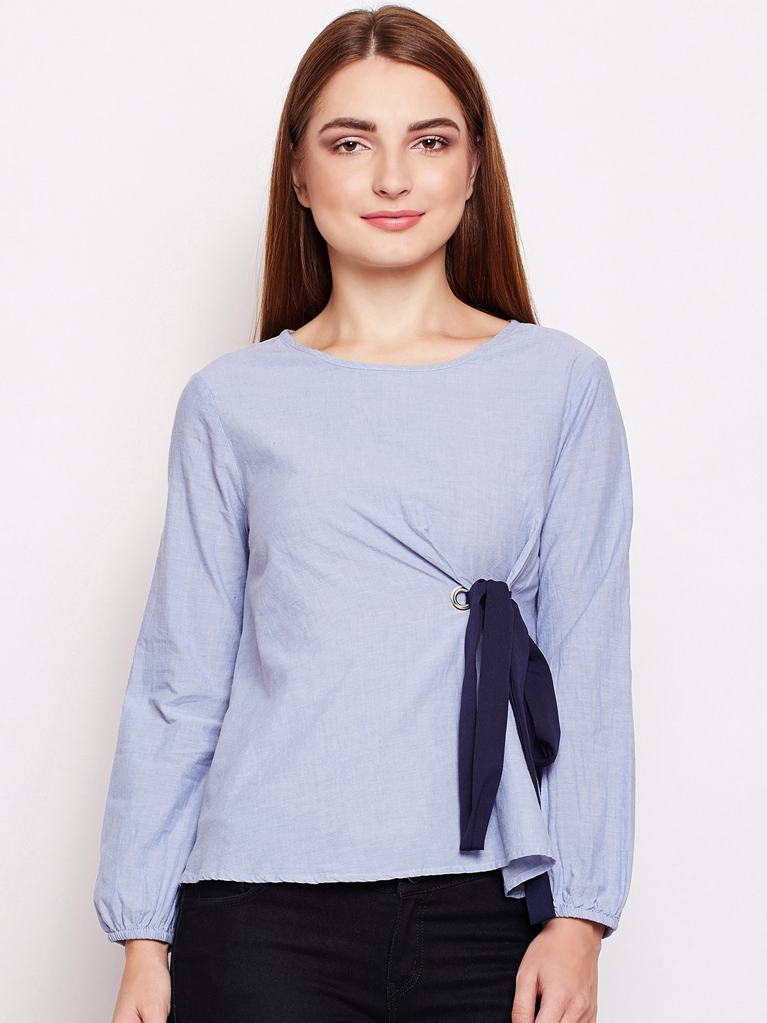 

Oxolloxo Women Blue Solid Pure Cotton Top