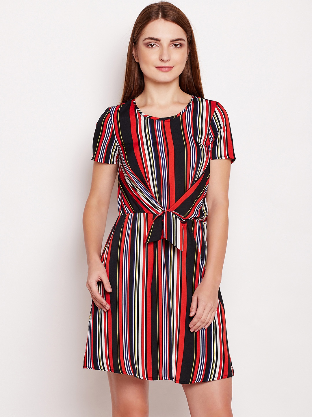 

Oxolloxo Women Multicoloured Striped A-Line Dress, Multi
