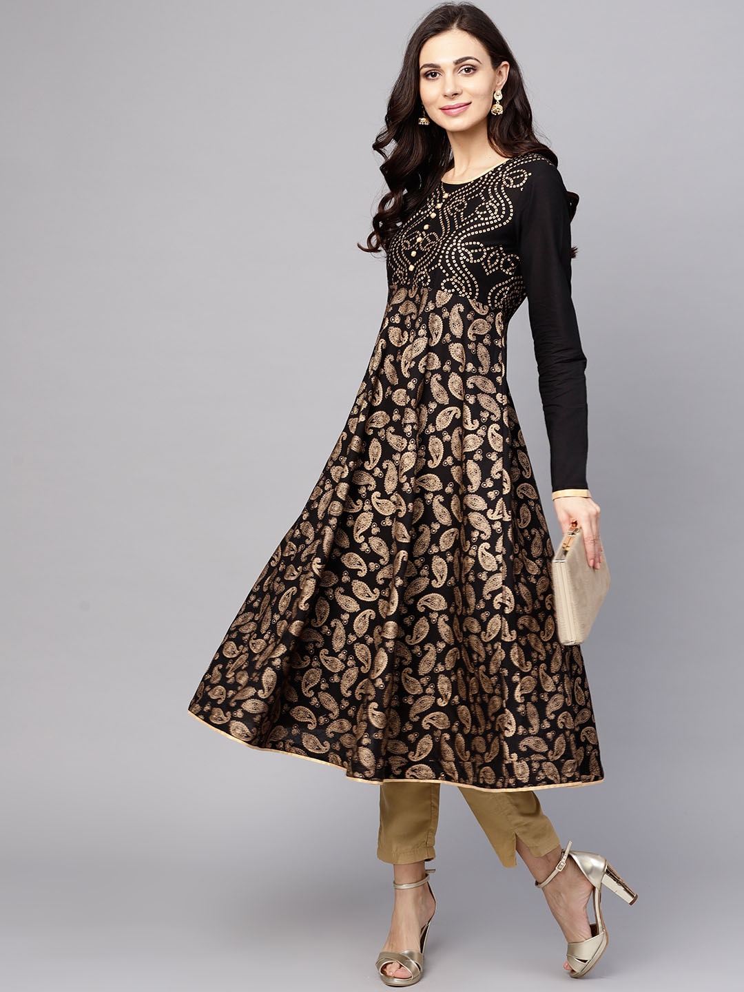 

AKS Women Black & Golden Printed Anarkali Kurta