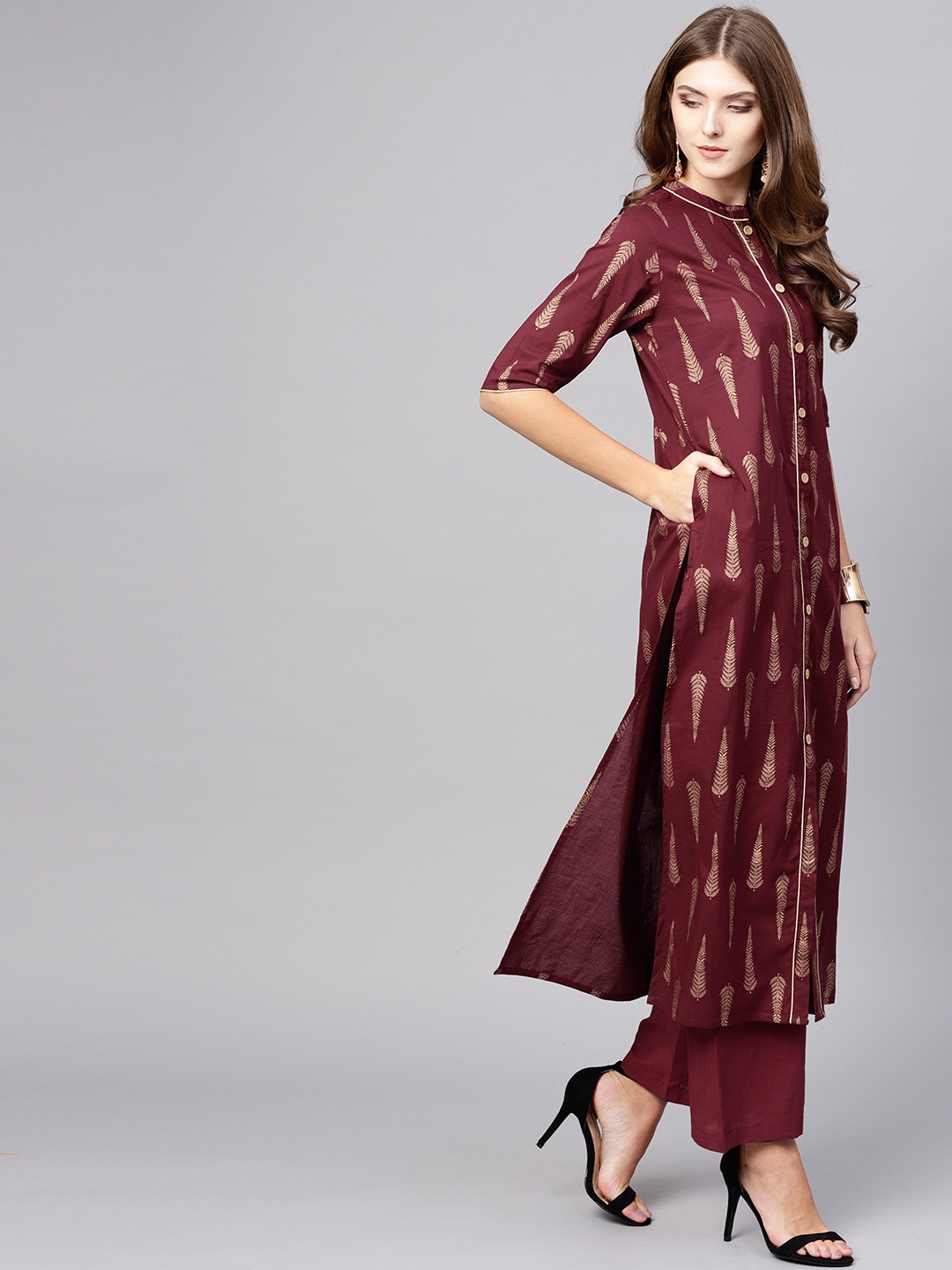 

AKS Women Maroon & Golden Printed Kurta with Palazzos