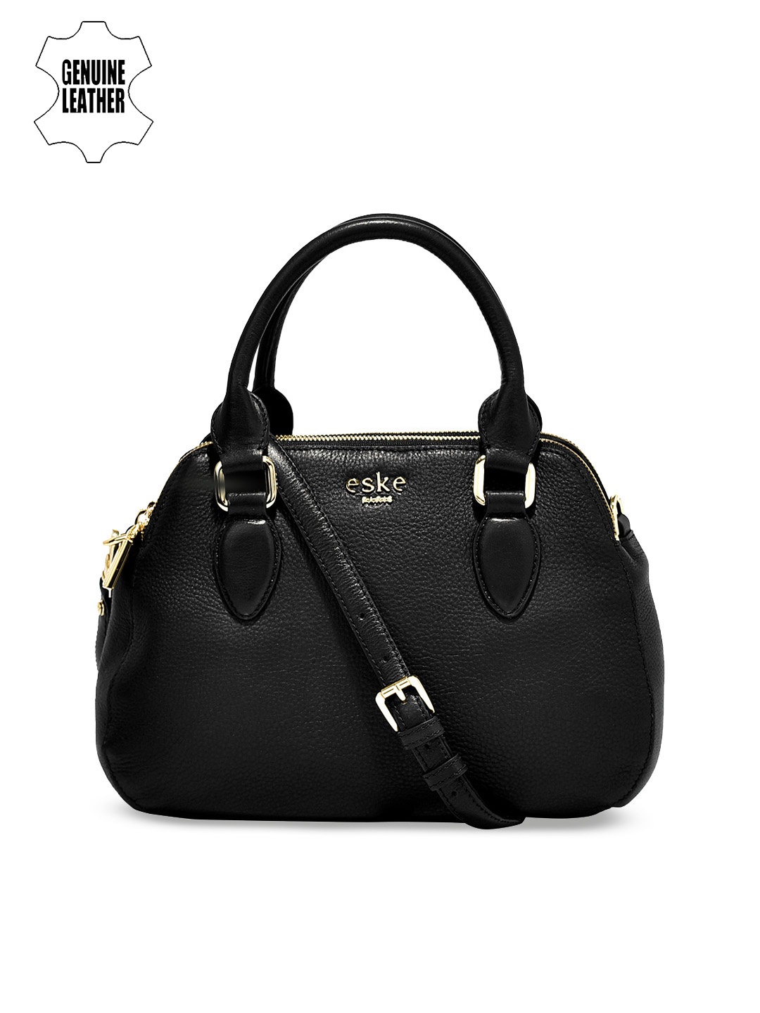 

Eske Black Solid Leather Handheld Bag