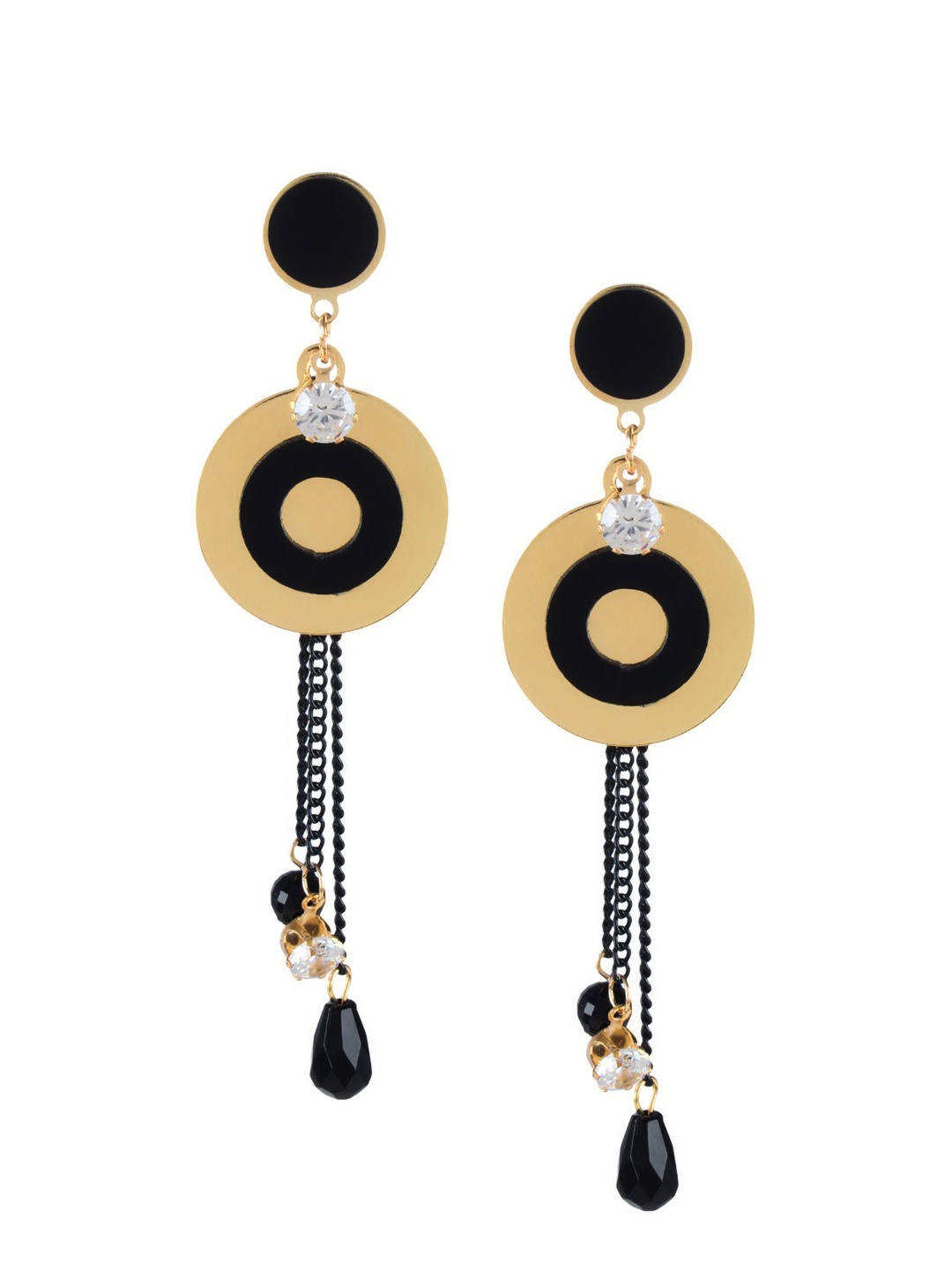 

Mali Fionna Gold-Toned & Black Circular Clip-On Drop Earrings