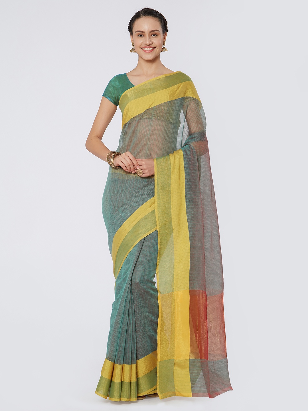

Kvsfab Green Woven Design Silk Cotton Saree