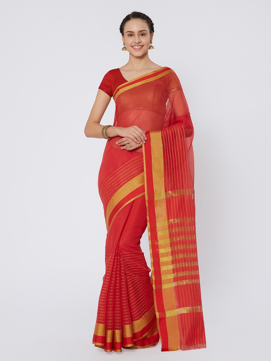 

Kvsfab Red Woven Design Silk Cotton Saree