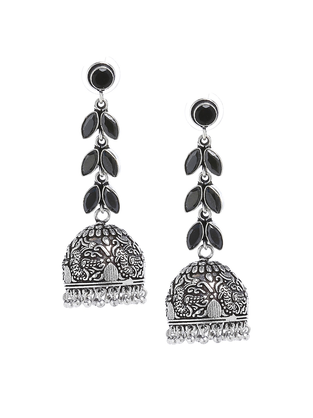 

Bamboo Tree Jewels Black & Silver-Toned Handcrafted Dome Shaped Jhumkas
