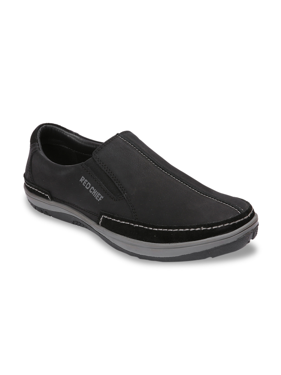 

Red Chief Men Black Slip-On Leather Sneakers
