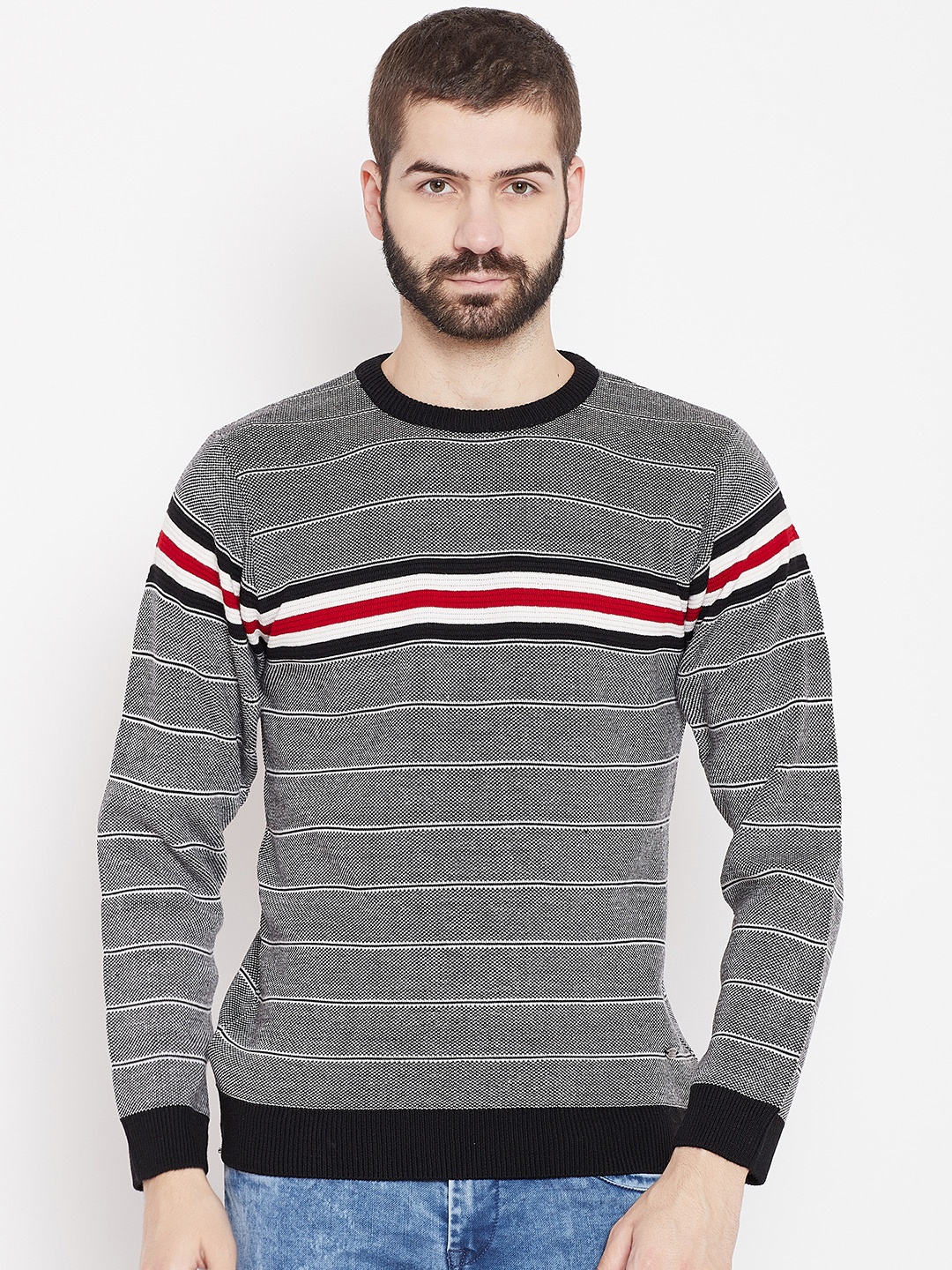 

Duke Stardust Men Black & White Striped Acrylic Pullover