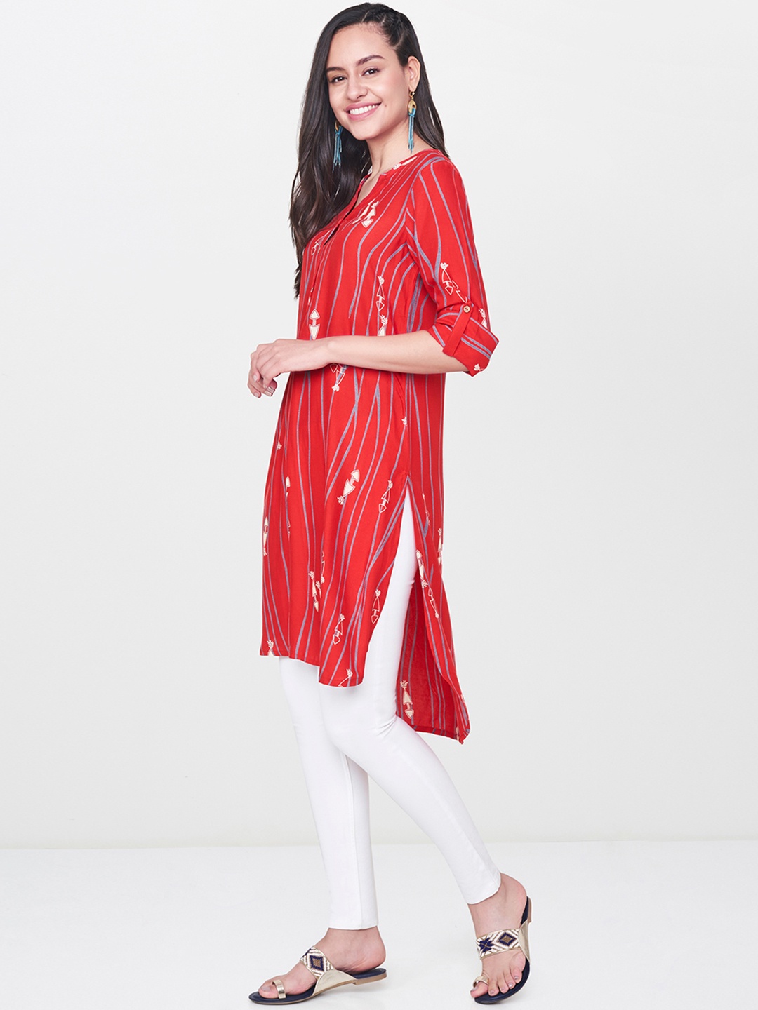 

Global Desi Red Printed Tunic