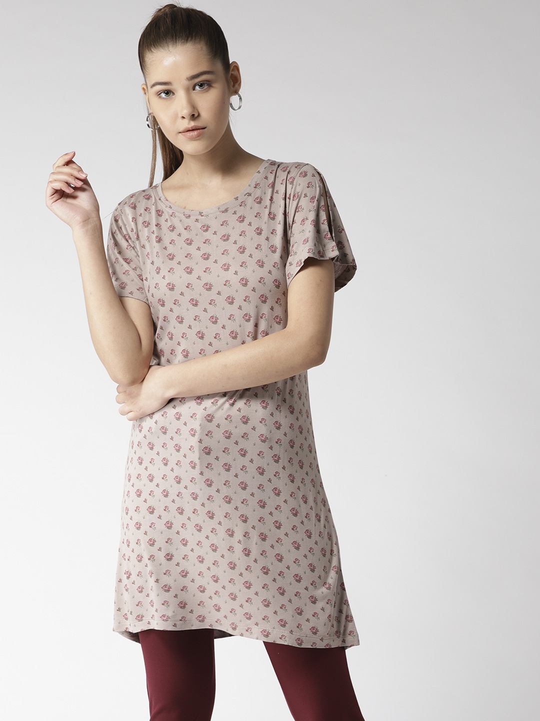 

Style Quotient by noi Beige & Maroon Floral Print Tunic