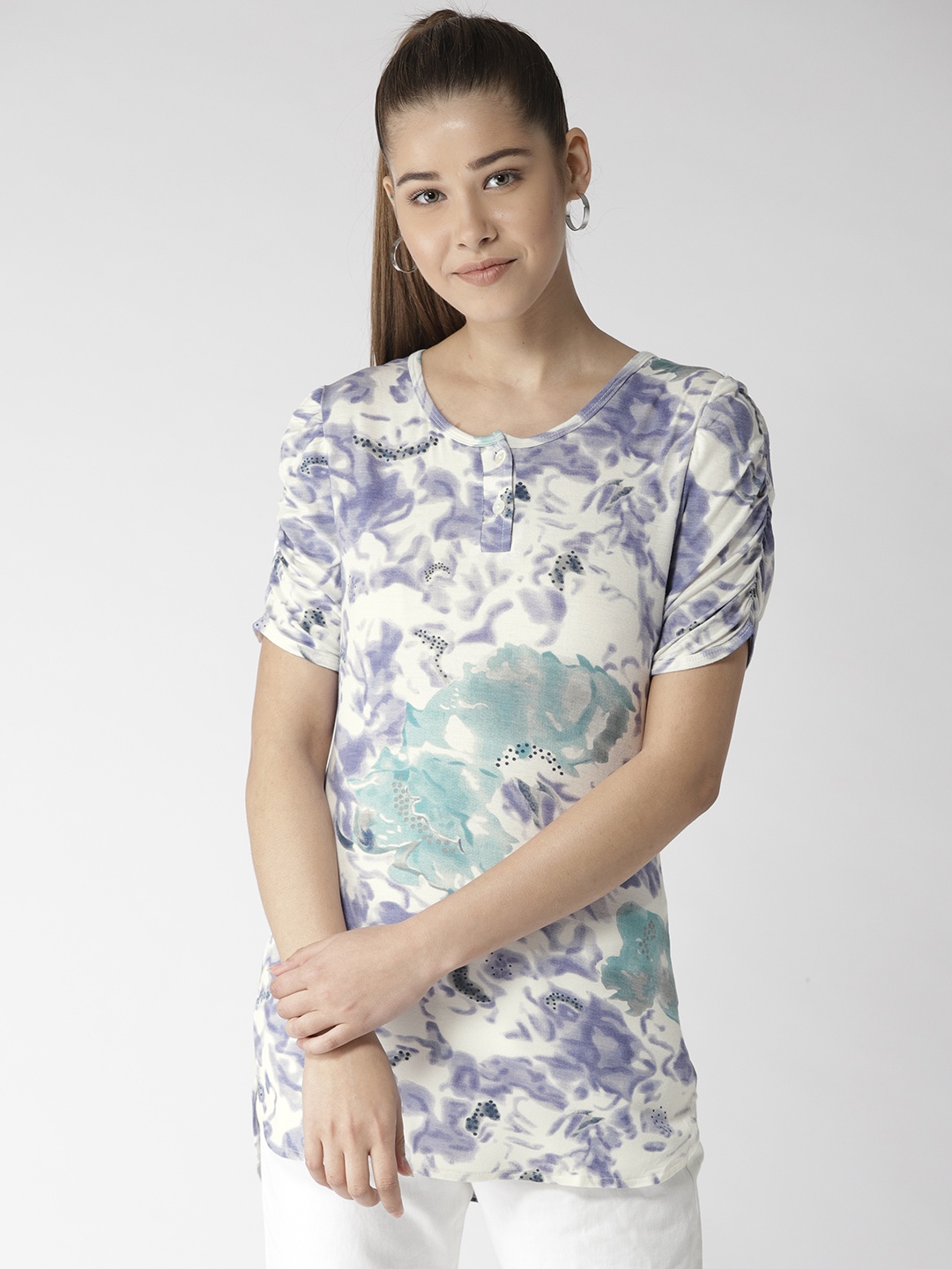 

Style Quotient Women White & Lavender Printed Top