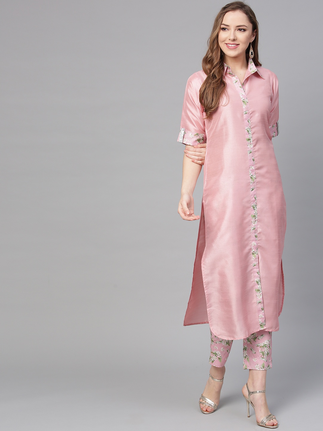 

Ahalyaa Women Pink Solid Kurta with Trousers