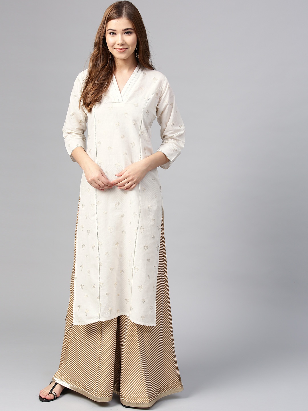 

Ahalyaa Women Off-White Printed Straight Kurta