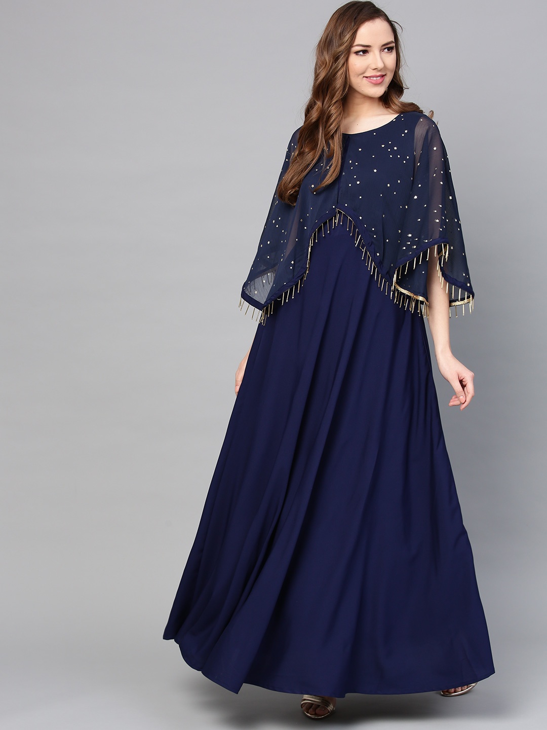 

Ahalyaa Women Navy Blue Solid A-Line Layered Dress