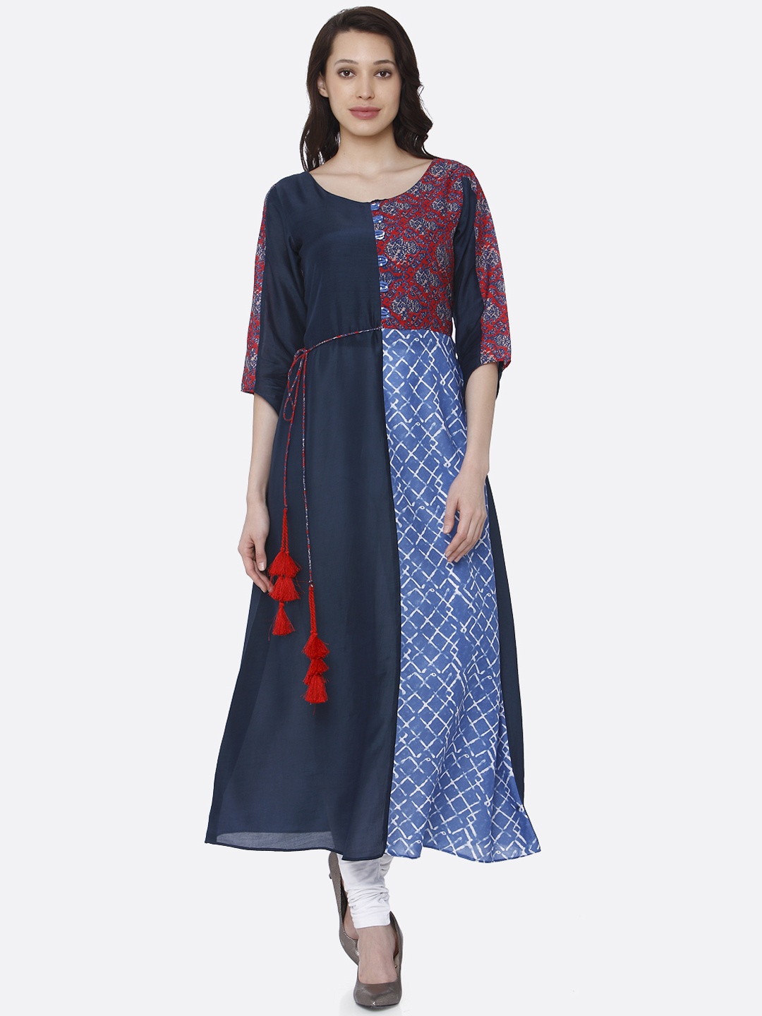 

RAISIN Women Blue Colourblocked A-Line Kurta