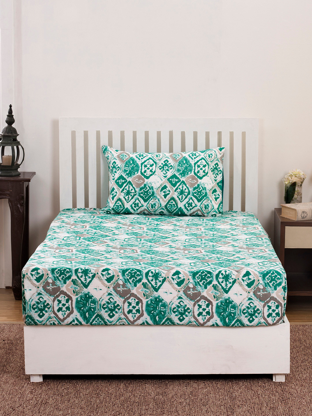 

MASPAR Green Abstract Flat 210 TC Cotton Single Bedsheet with 1 Pillow Cover
