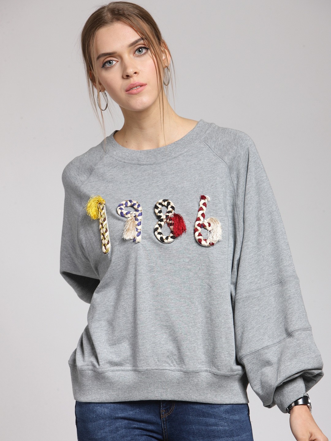 

plusS Women Grey Solid Sweatshirt