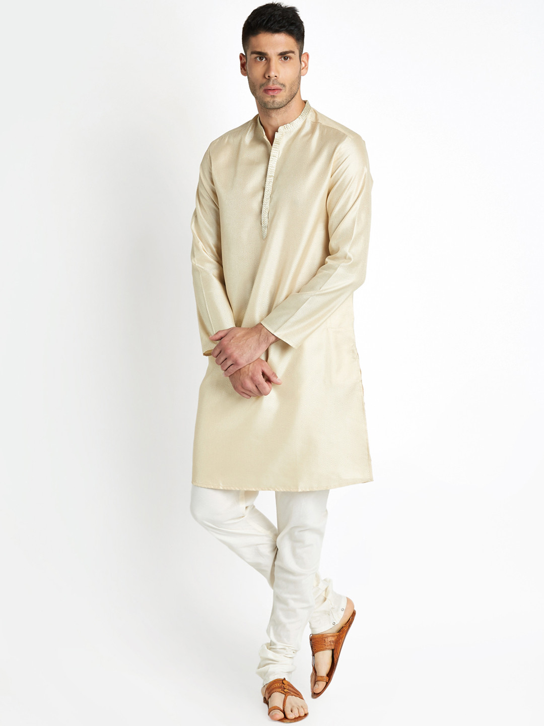 

indus route by Pantaloons Men Beige Solid Straight Kurta