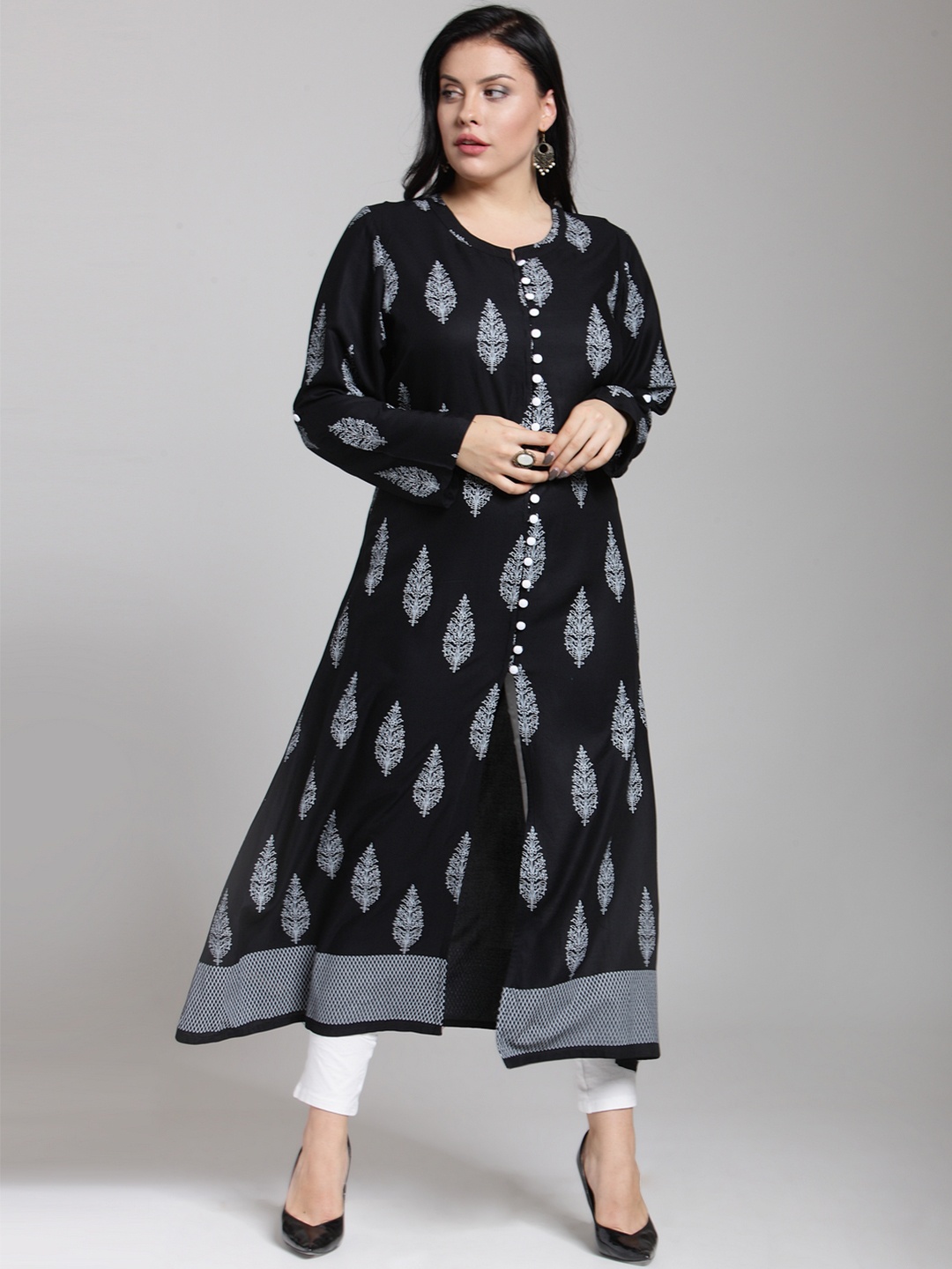 

plusS Women Black & White Printed A-Line Kurta