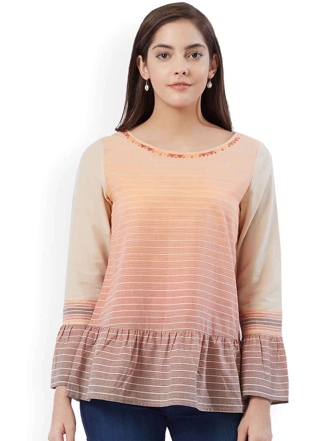 

Fusion Beats Women Multicoloured Striped A-Line Top, Multi