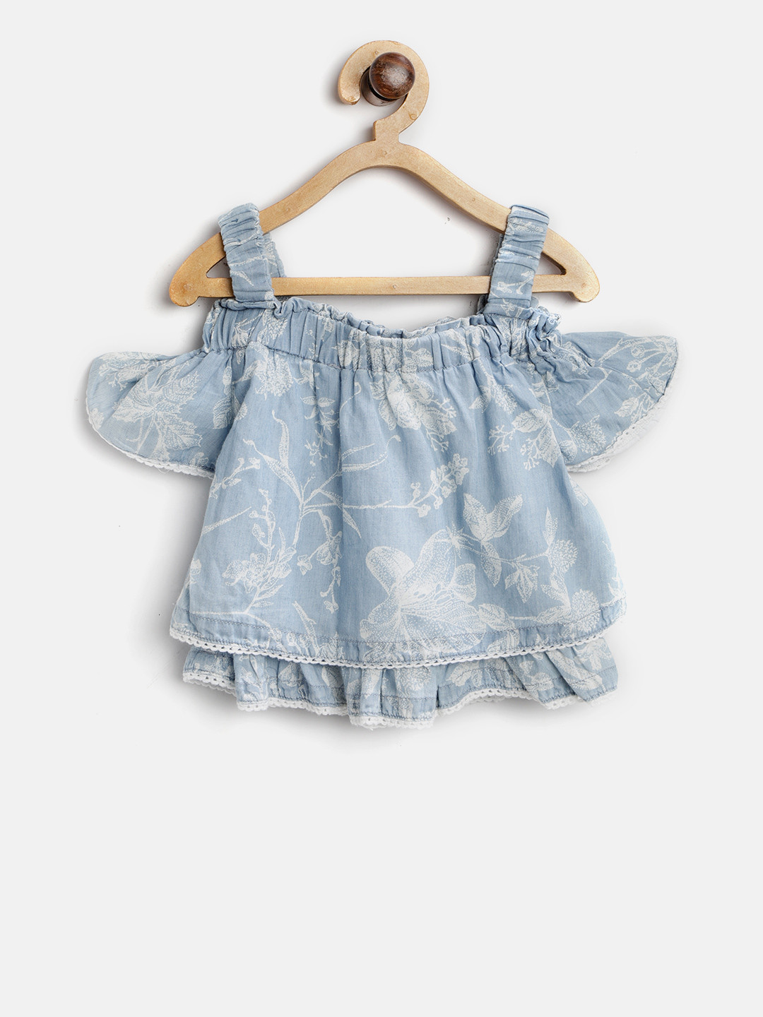 

Gini and Jony Girls Blue Printed Layered Top