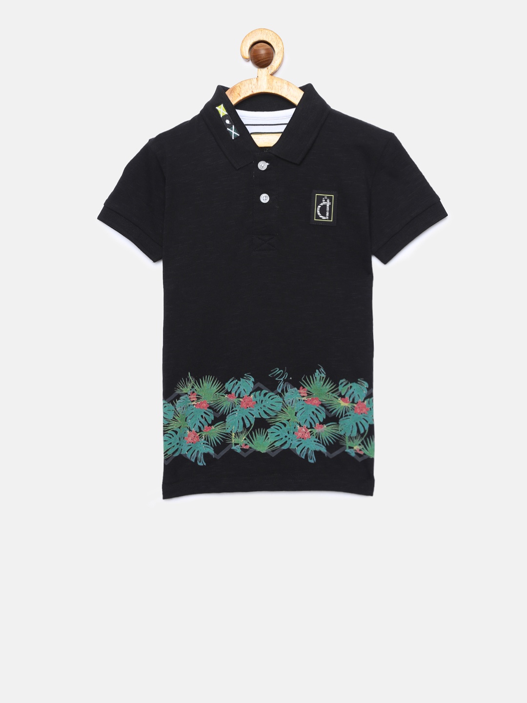 

Gini and Jony Boys Black Printed Polo Collar T-shirt
