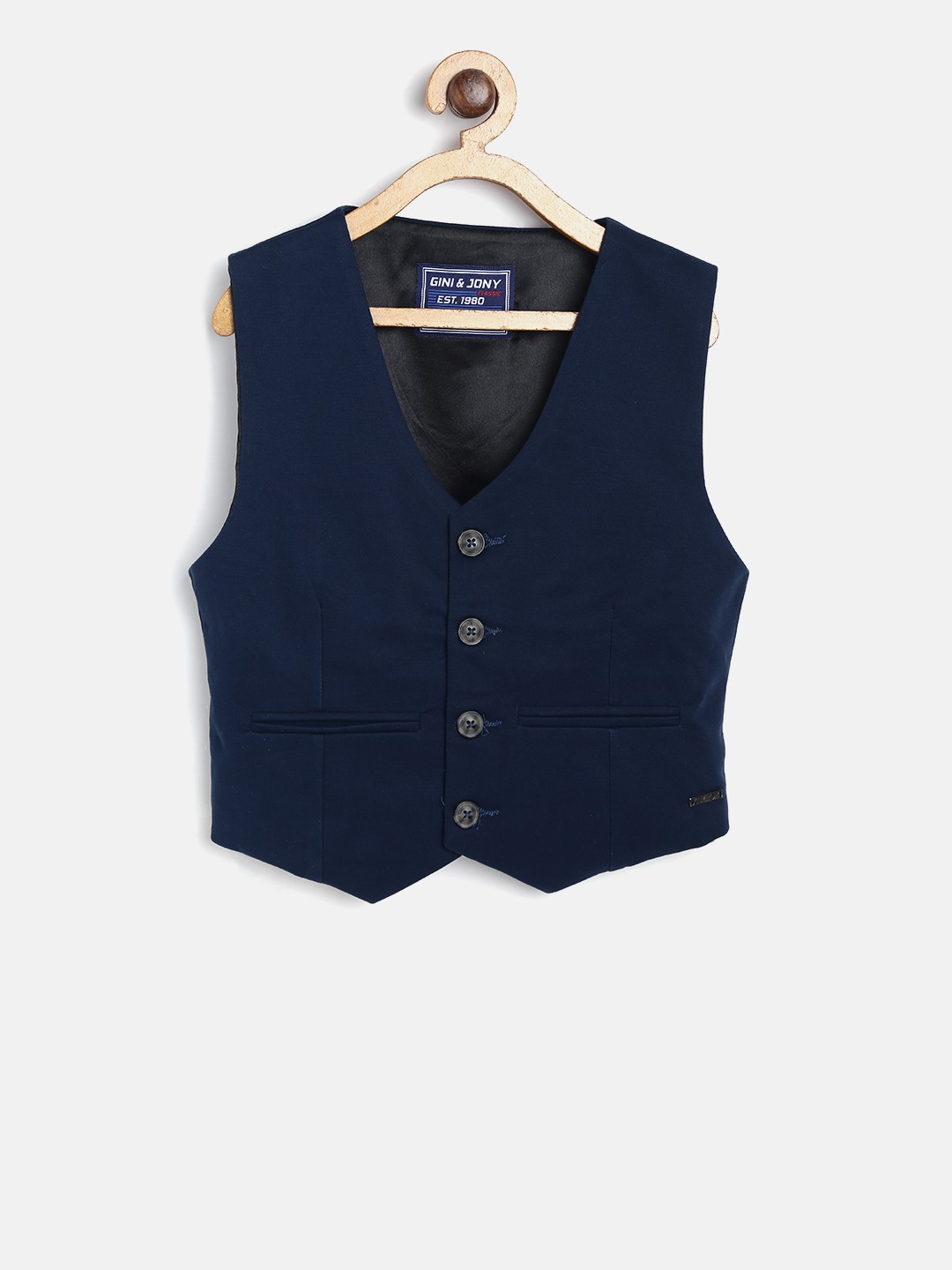

Gini and Jony Boys Navy Blue Solid Pure Cotton Waistcoat