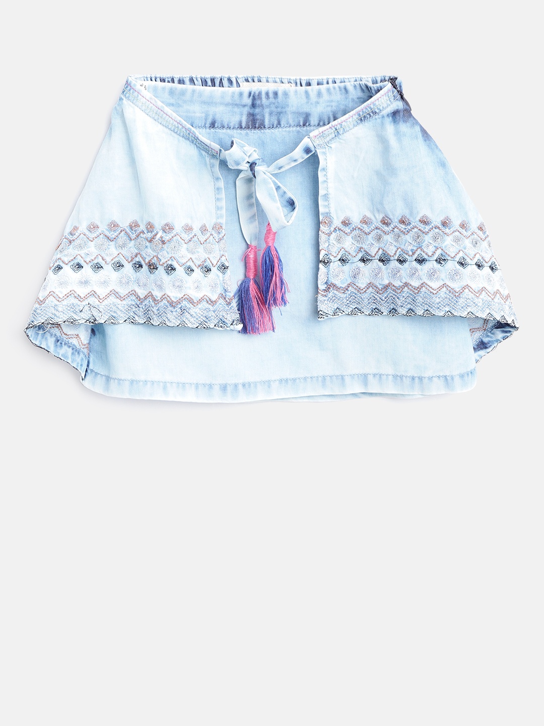 

Gini and Jony Girls Blue Washed Denim Layered A-Line Pure Cotton Skirt