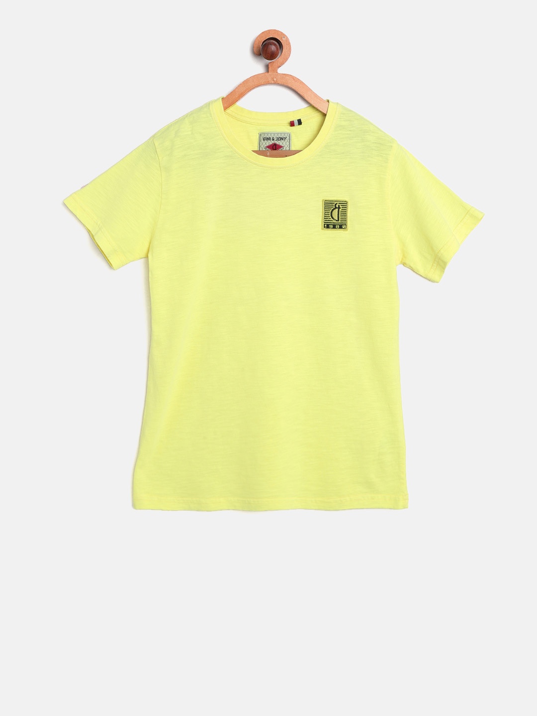 

Gini and Jony Boys Lemon Yellow Solid Round Neck T-shirt