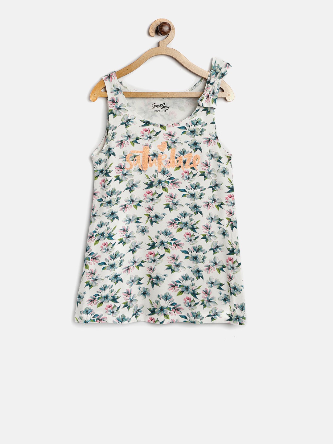 

Gini and Jony Girls Off-White & Green Floral Print A-Line Top