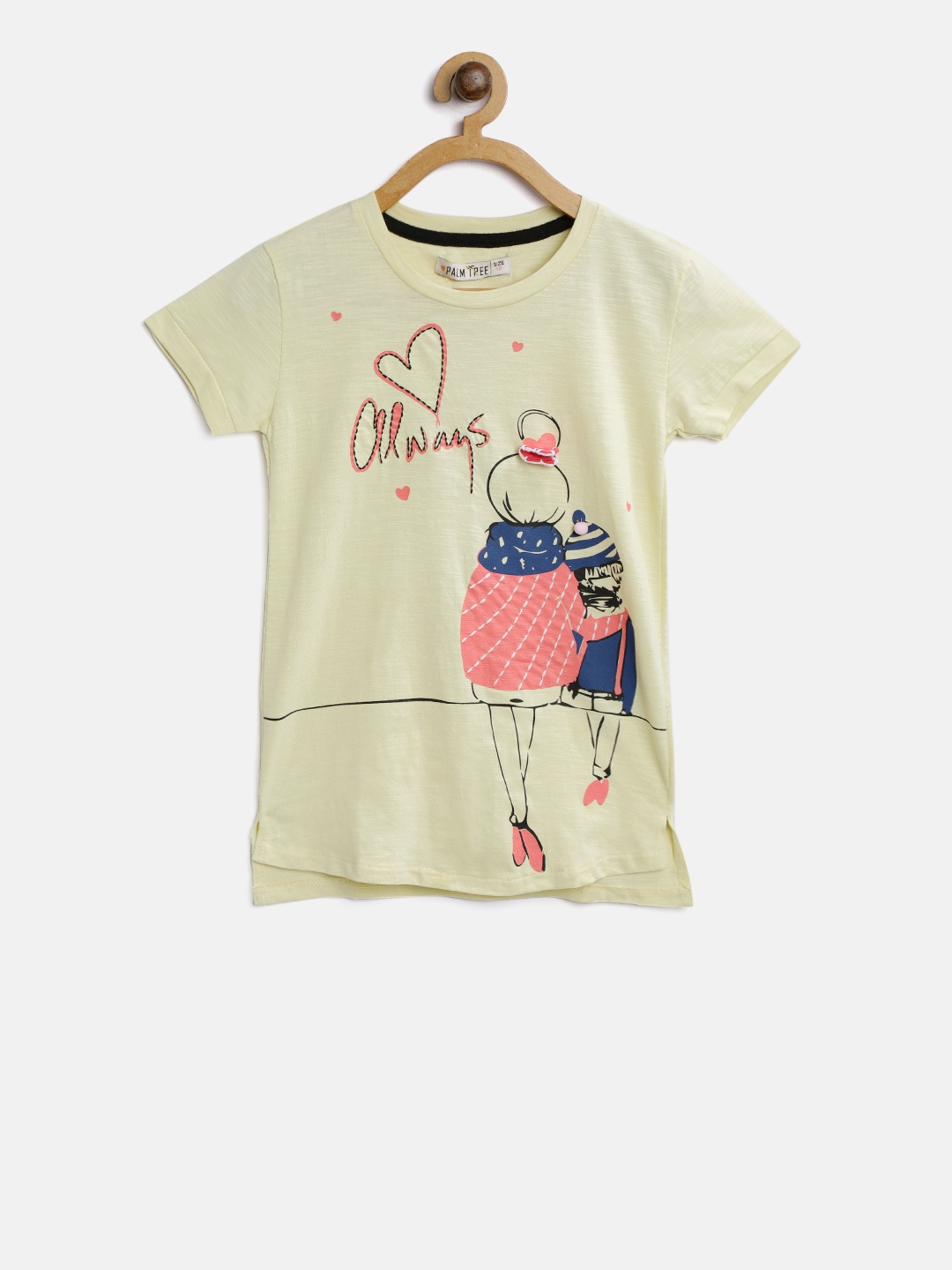 

Gini and Jony Girls Pale Yellow Printed Round Neck T-shirt