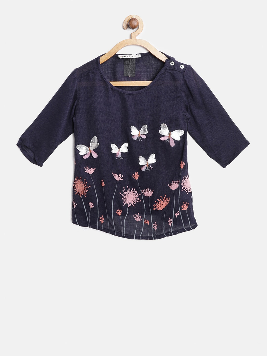 

Gini and Jony Girls Navy Printed Top with Applique Detail, Navy blue