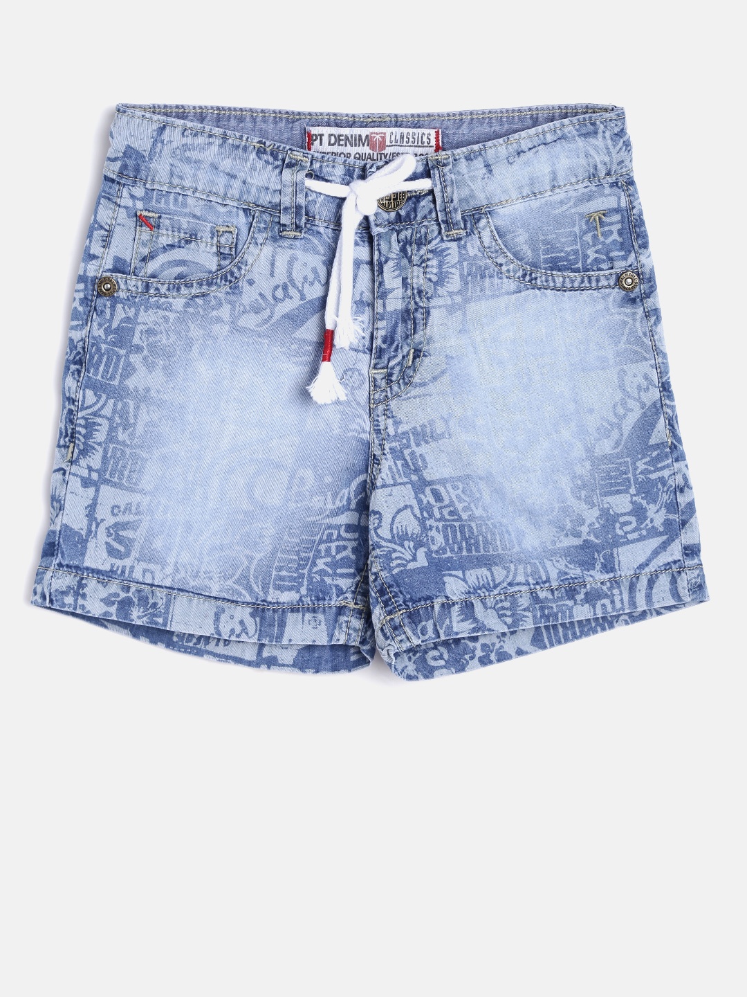 

Palm Tree Boys Blue Printed Campus Fit Denim Shorts