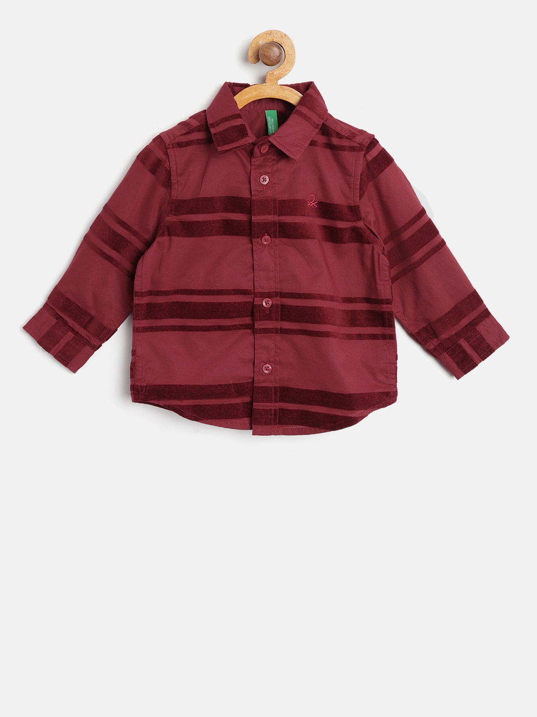 

United Colors of Benetton Boys Maroon Regular Fit Self Striped Casual Shirt