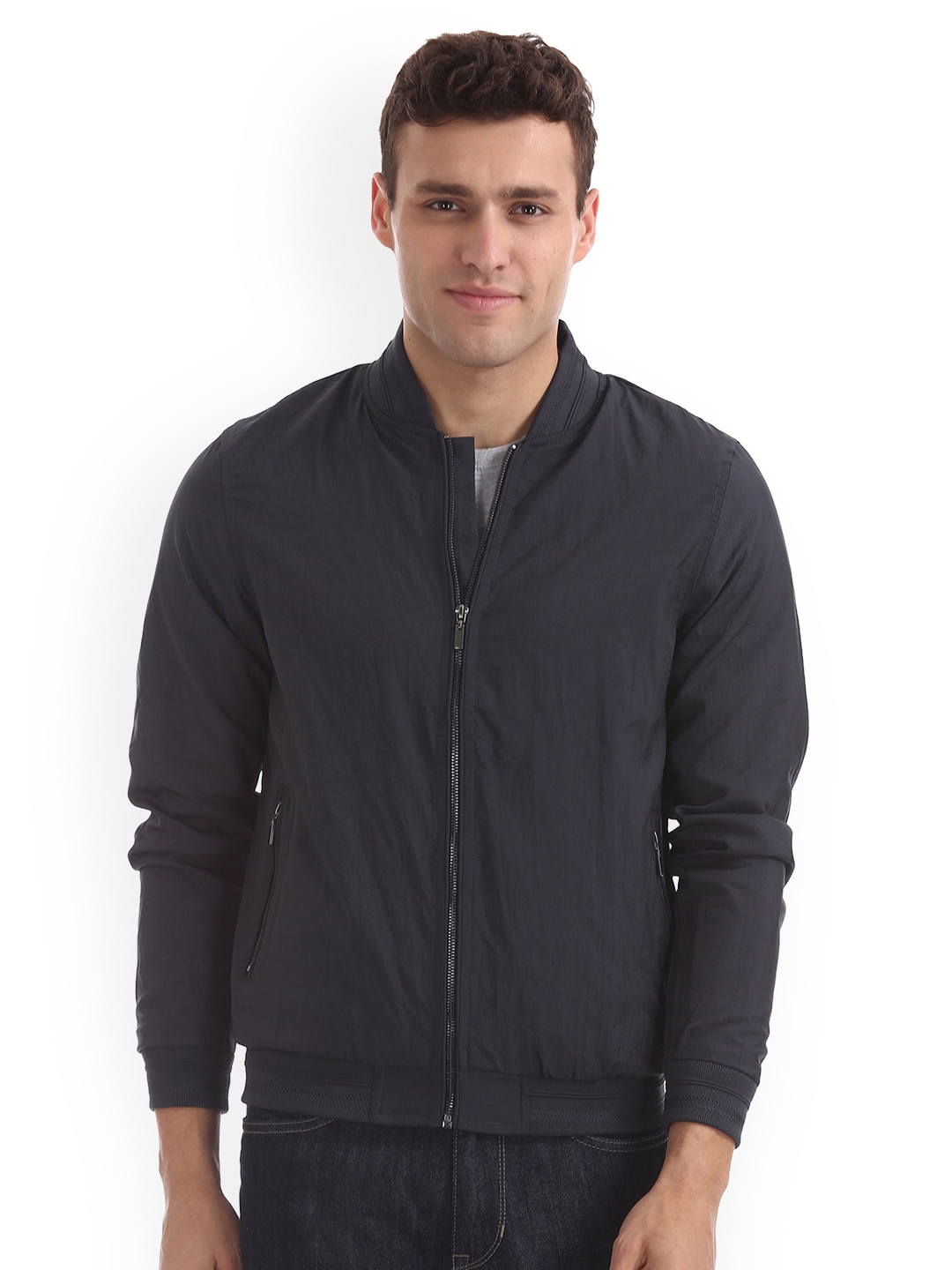 

Arrow New York Men Charcoal Solid Bomber Jacket