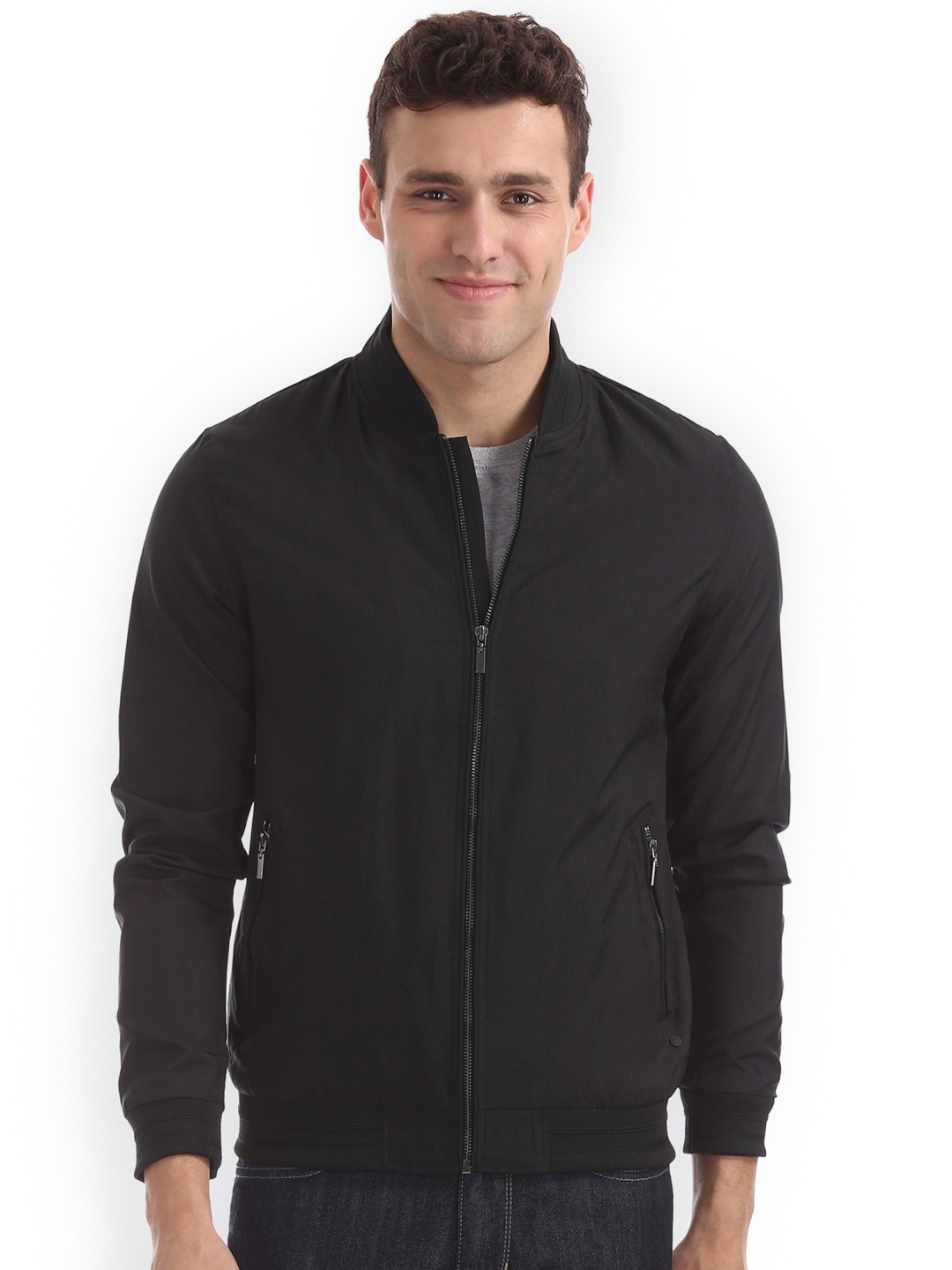 

Arrow New York Men Black Solid Bomber Jacket