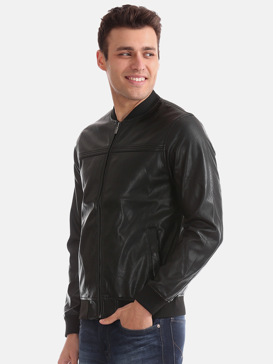 

Arrow Sport Men Black Solid Bomber Jacket