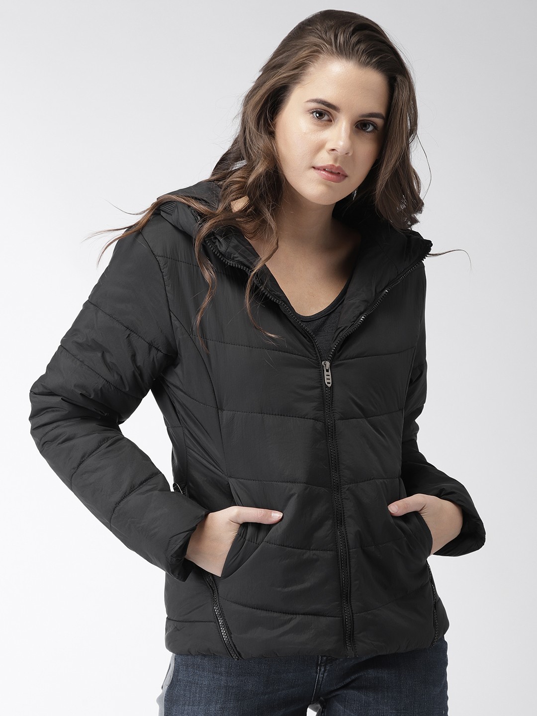 

Fort Collins Women Black Solid Puffer Hooded Jacket