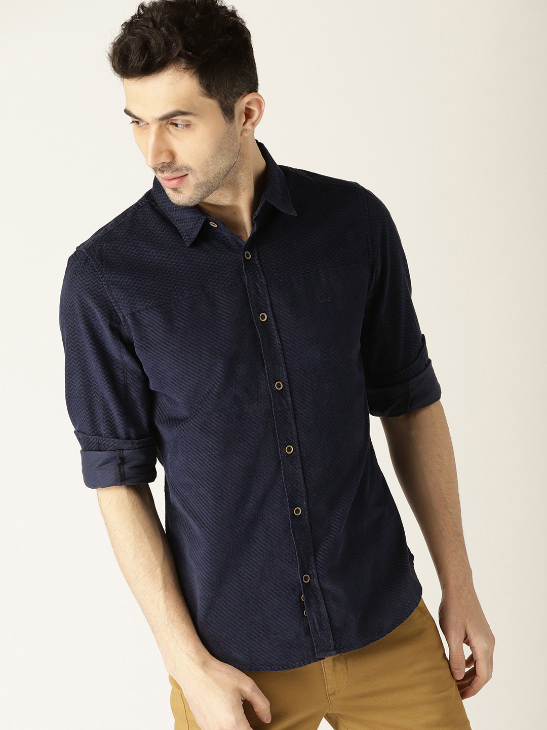 

United Colors of Benetton Men Navy Blue Slim Fit Self Design Casual Shirt