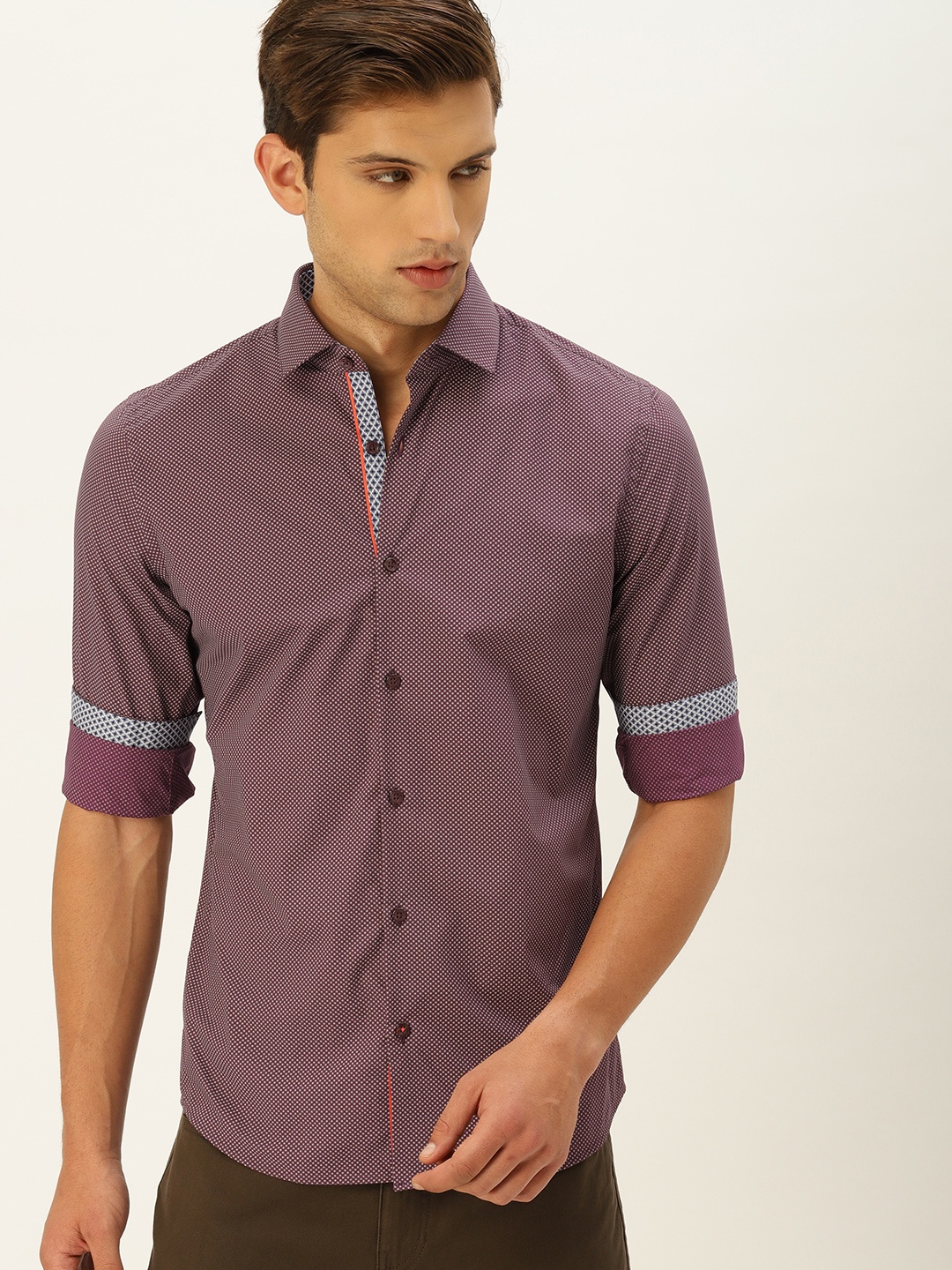 

United Colors of Benetton Men Purple & Grey Slim Fit Printed Casual Shirt