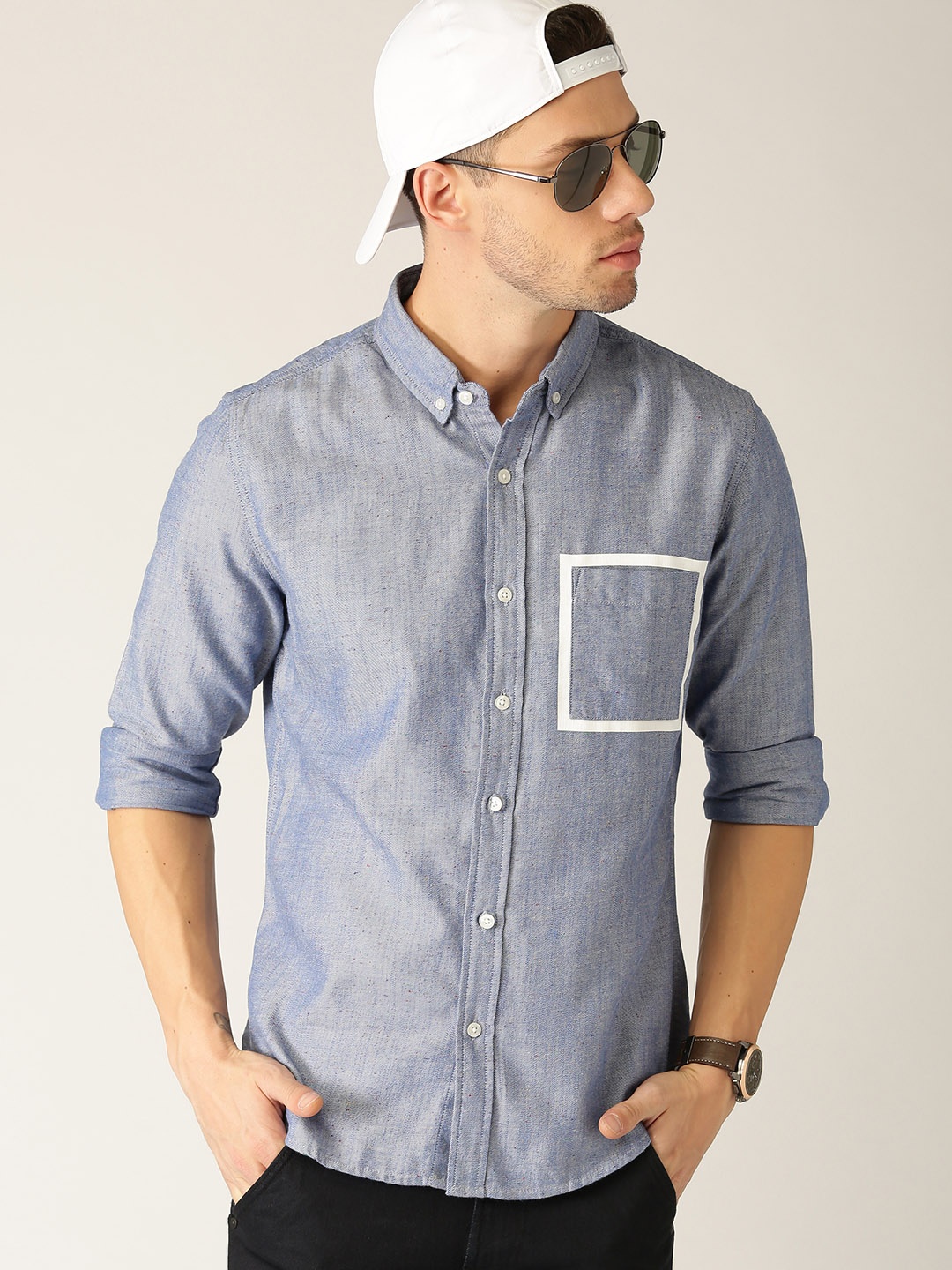 

United Colors of Benetton Men Blue Slim Fit Solid Casual Shirt