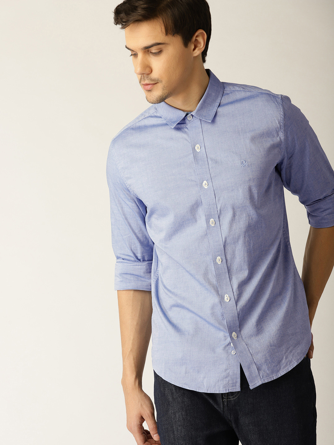 

United Colors of Benetton Men Blue Slim Fit Solid Casual Shirt