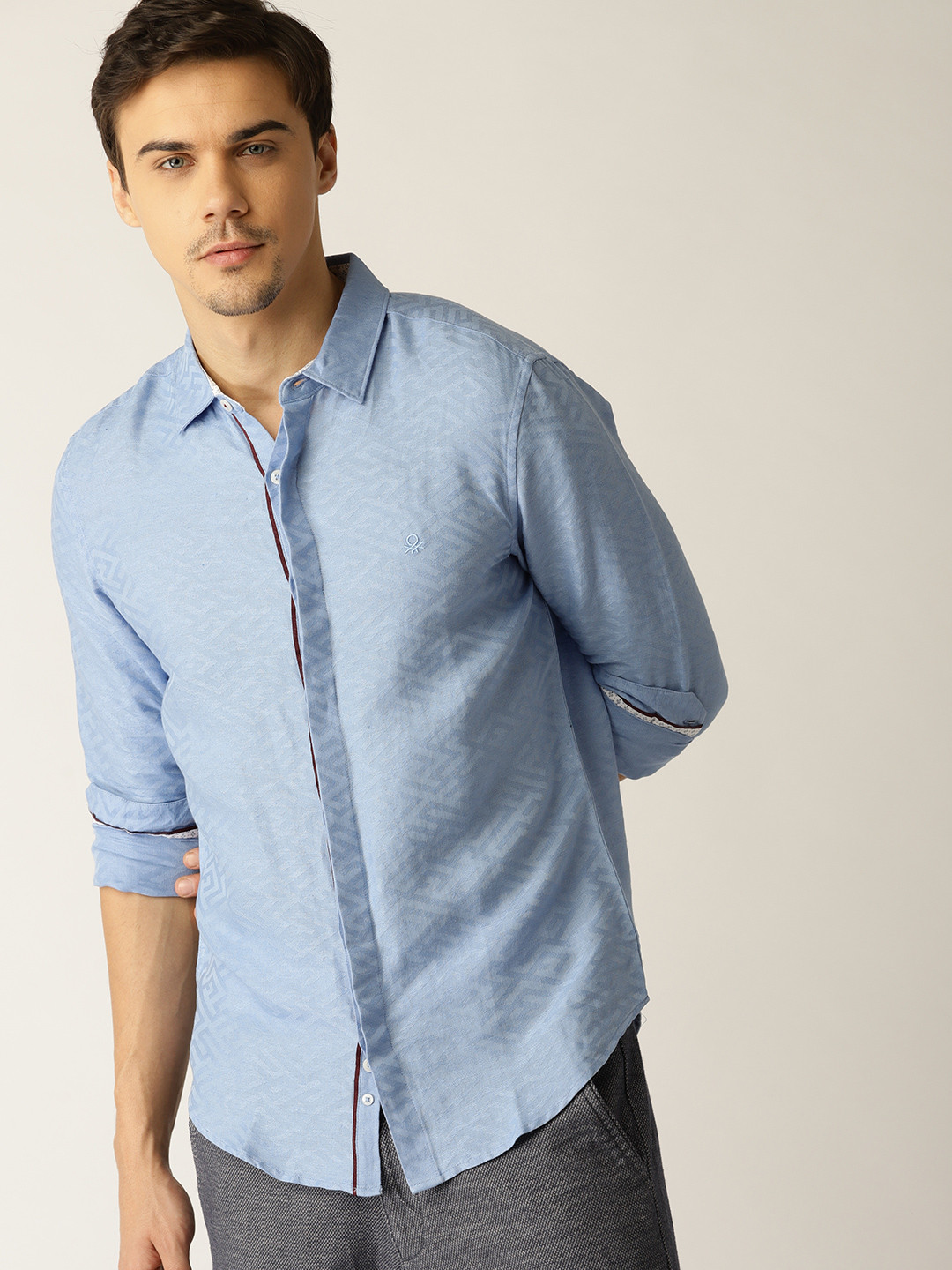 

United Colors of Benetton Men Blue Slim Fit Self Design Casual Shirt