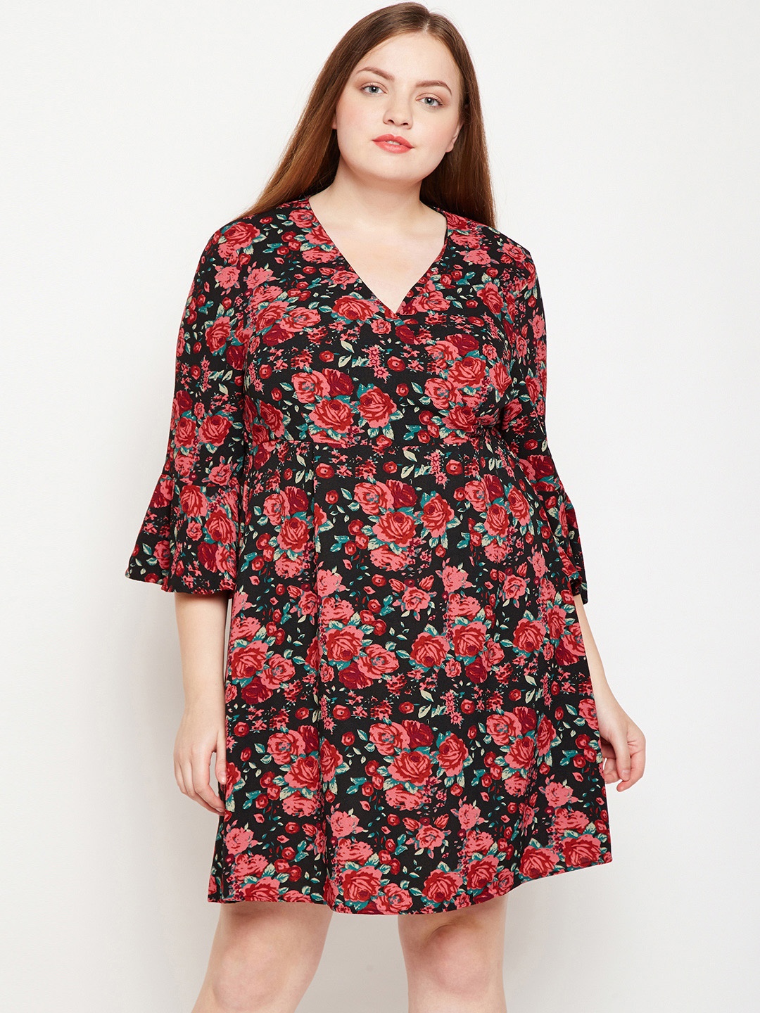 

Oxolloxo Women Plus Size Black Floral Print Wrap Dress