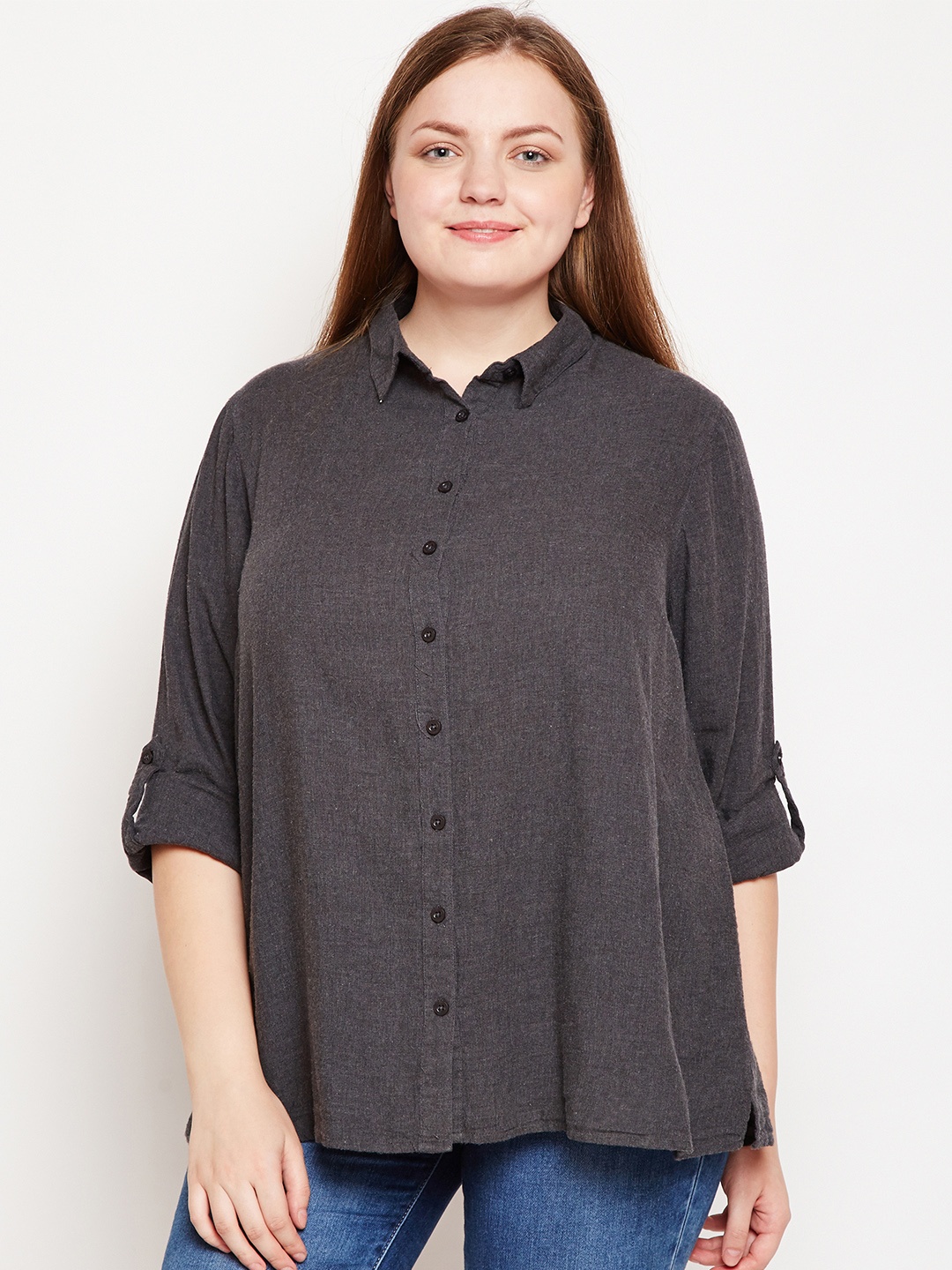 

Oxolloxo Women Black Regular Fit Solid Casual Shirt