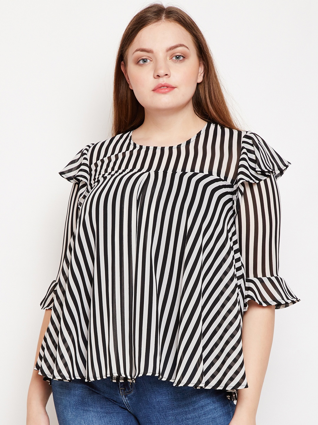 

Oxolloxo Women Black Striped A-Line Top