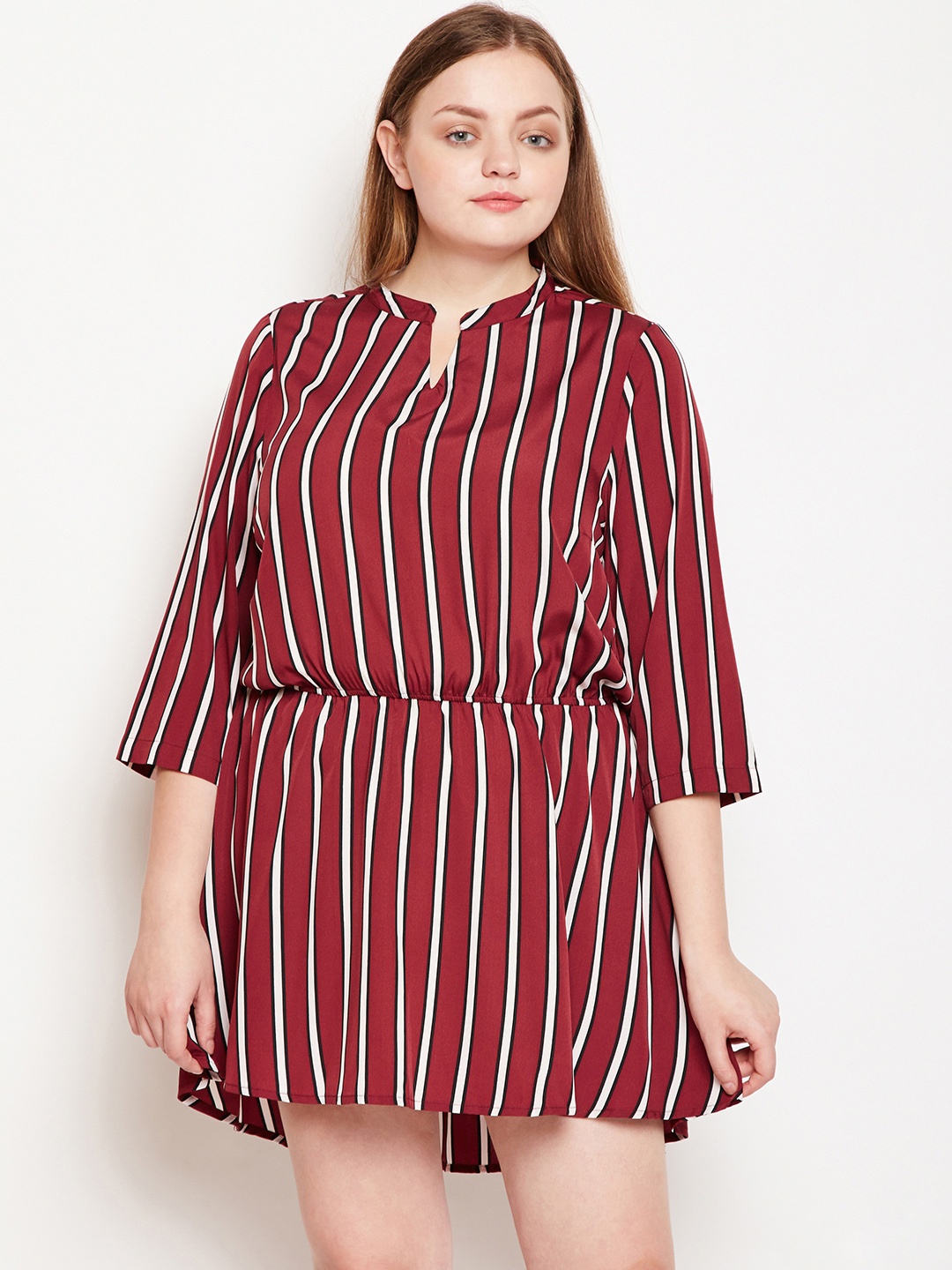 

Oxolloxo Women Plus Size Maroon Printed Blouson Dress