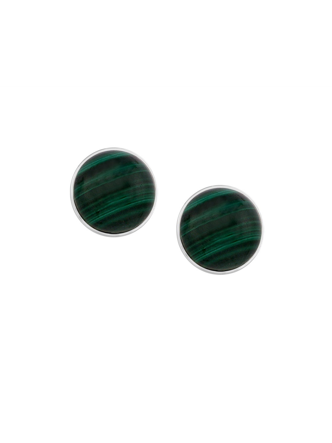 

TALISMAN Silver-Toned & Green Circular Studs