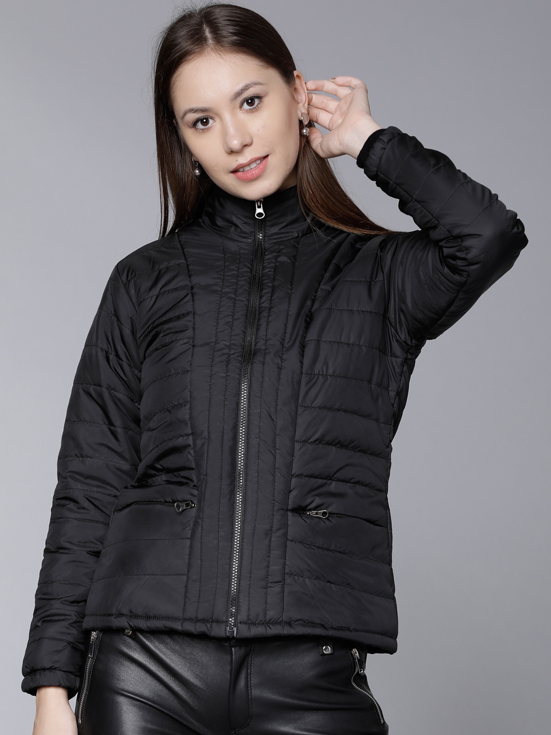 

Tokyo Talkies Women Black Solid Padded Jacket