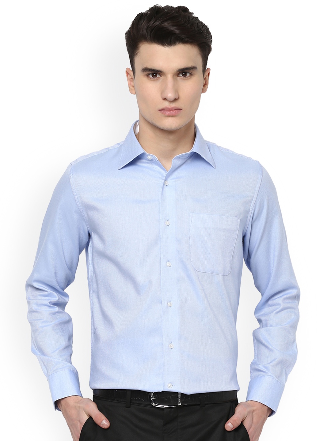 

Van Heusen Men Blue Self Design Formal Shirt